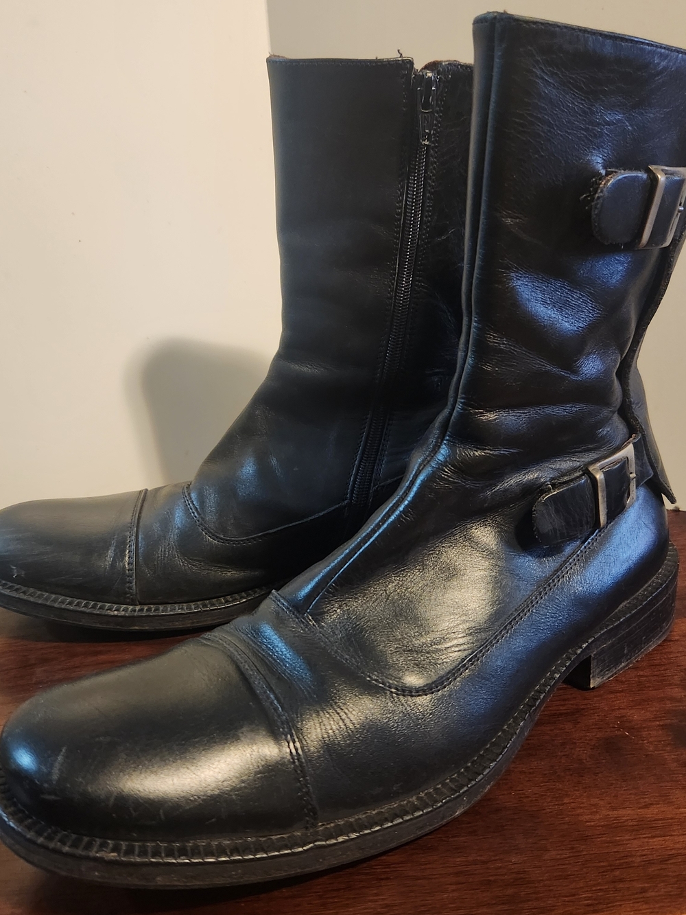 Kenneth Cole Classic Rock Boots Black Mens 8 Italy Made Biker Motorcycle Buckles